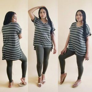 Striped Tunic Legging Set Green